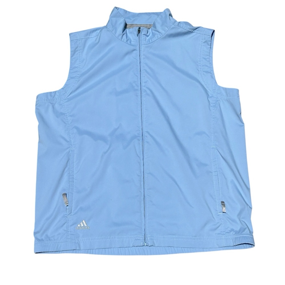 Adidas Womens M Light Blue ClimaProof Wind Breaker Vest Full Zipper Golf Workout